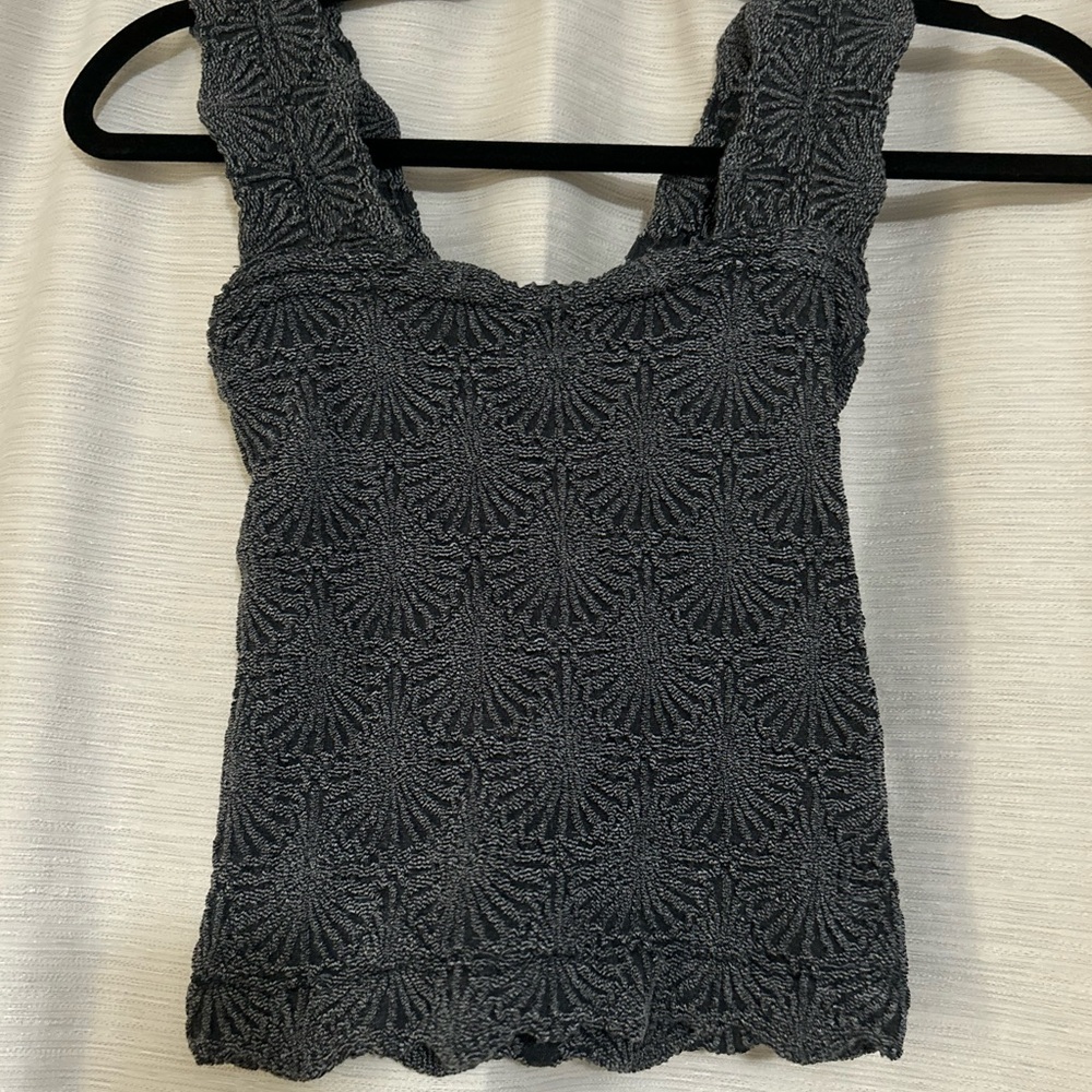 Free People Black Textured Tank Top